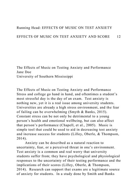 effects of music on test anxiety